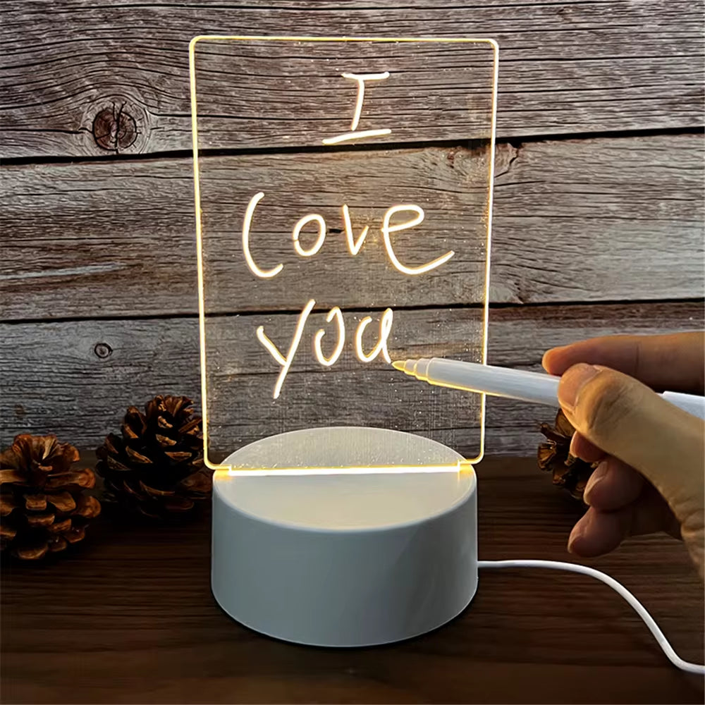 "LED Message Board Calendar Night Light - Transparent & Erasable"