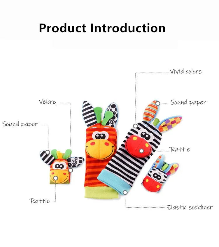 0-12 Months Baby Rattles Toys Animal Socks Wrist Strap +Rattle Baby Foot Socks Bug Wrist Strap Toddler Socks Pacifier Toys