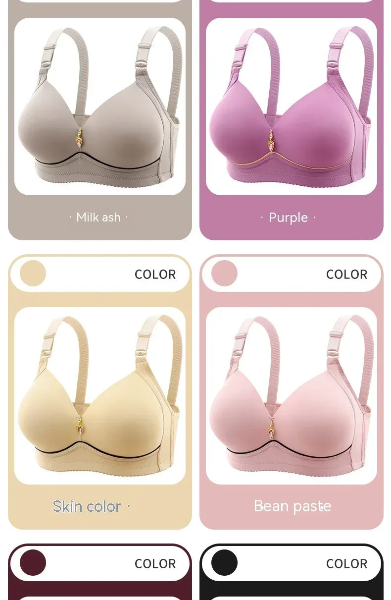 Mom Brassiere Without Steel Ring Breathable Gathered Ladies Underwear Non-magnetic Thin Cup Glossy Obese Female Ladies Bra