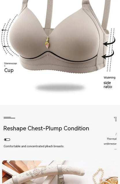 Mom Brassiere Without Steel Ring Breathable Gathered Ladies Underwear Non-magnetic Thin Cup Glossy Obese Female Ladies Bra