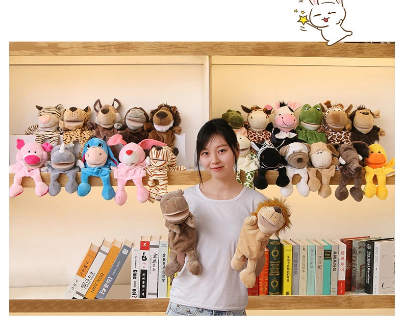 35cm Cartoon Animal Hand Puppet Parent-child Game Doll Lion Elephant Pig Appease Toys Birthday Gifts For Children