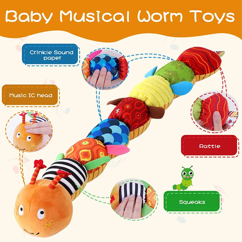 Baby Rattle Musical Caterpillar Worm Soft Infant Plush Toys  Educational Interactive Sensory Toy for Babies Newborn Toddler Gift