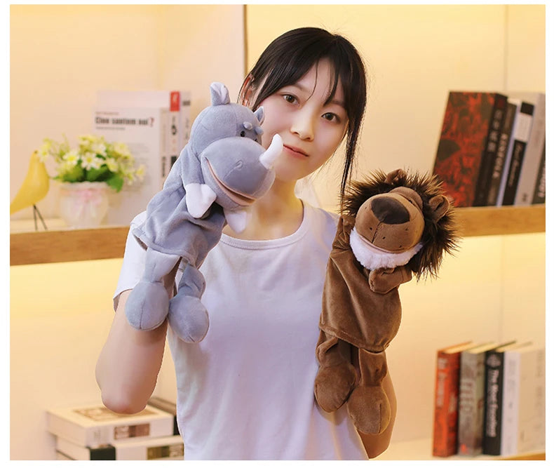 35cm Cartoon Animal Hand Puppet Parent-child Game Doll Lion Elephant Pig Appease Toys Birthday Gifts For Children