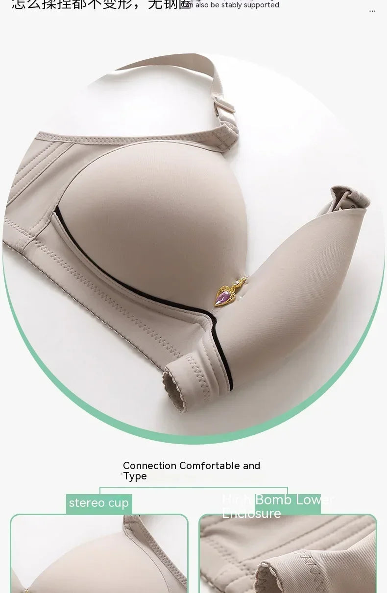 Mom Brassiere Without Steel Ring Breathable Gathered Ladies Underwear Non-magnetic Thin Cup Glossy Obese Female Ladies Bra