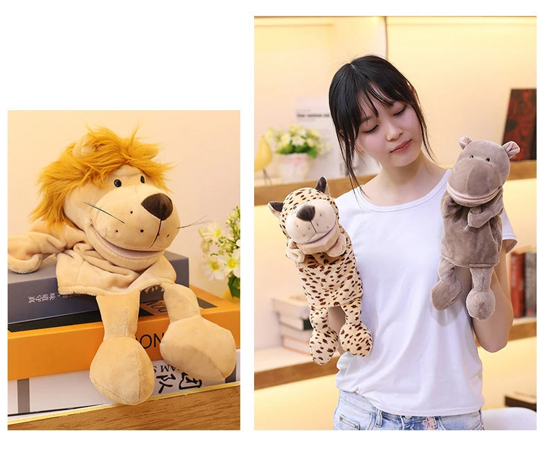 35cm Cartoon Animal Hand Puppet Parent-child Game Doll Lion Elephant Pig Appease Toys Birthday Gifts For Children