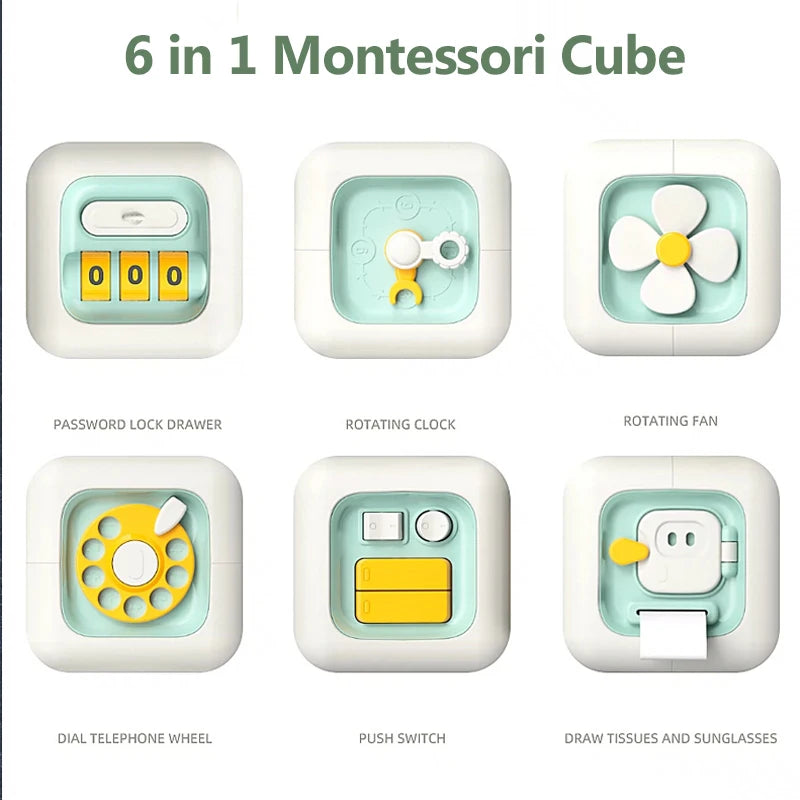 6 in 1 Montessori Sensory Busy Board Cube Educational Toy