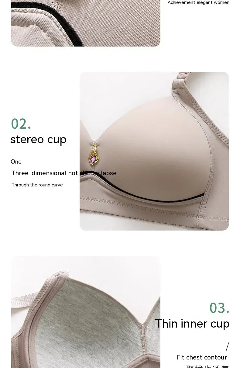 Mom Brassiere Without Steel Ring Breathable Gathered Ladies Underwear Non-magnetic Thin Cup Glossy Obese Female Ladies Bra