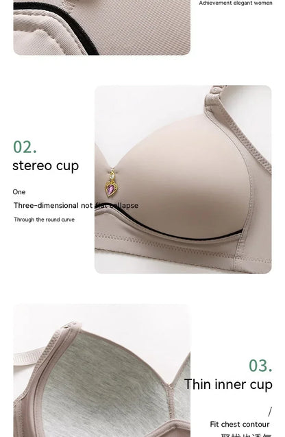 Mom Brassiere Without Steel Ring Breathable Gathered Ladies Underwear Non-magnetic Thin Cup Glossy Obese Female Ladies Bra