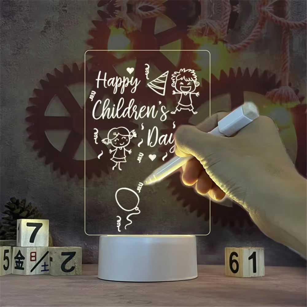 "LED Message Board Calendar Night Light - Transparent & Erasable"